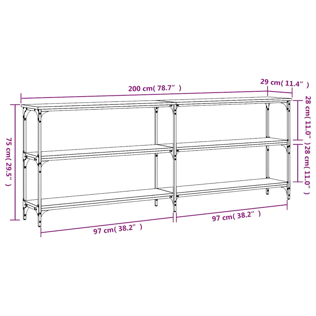 Tavolo Consolle Grigio Sonoma 200x29x75 cm in Legno Multistrato 834113