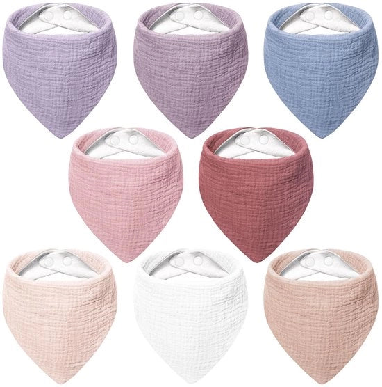 Scialletti per Bambini, Fazzoletti Quadrati in Muslin, 100% Cotone, Adattabili, 8 Pezzi