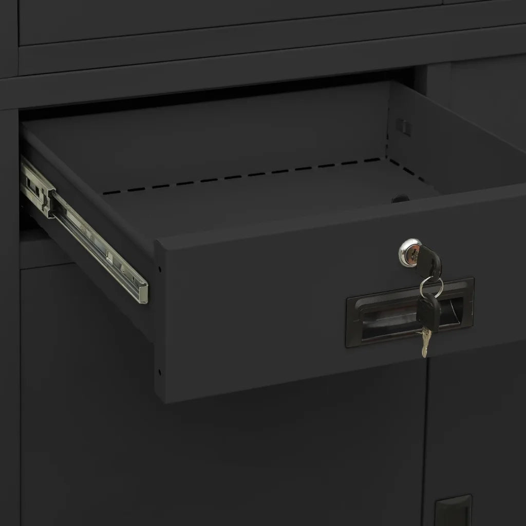 Armadio per Ufficio Antracite 90x40x180 cm in Acciaio e Vetro 336424
