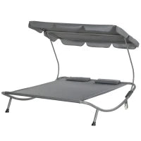 Lettino Matrimoniale 2 Posti Parasole Regolabile da Esterno e Giardino 200x175x134cm Grigio