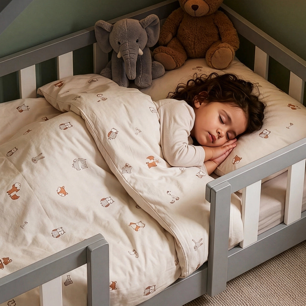 Letto per Cameretta Treviolo a Forma di Casetta in Stile Montessori con Materasso 80x160 cm - Grigio Chiaro/Bianco [en.casa]