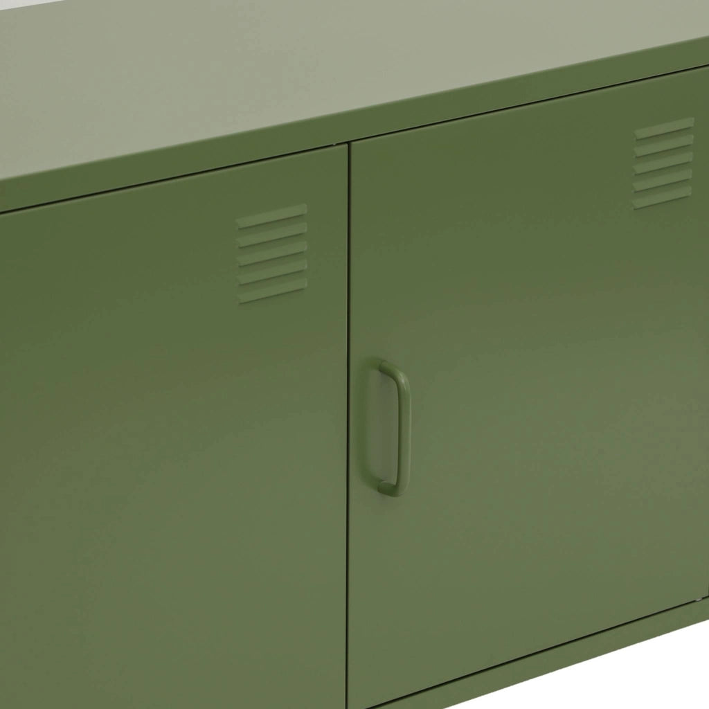 Mobile tv industriale in metallo 3 ante, 120cm, verde