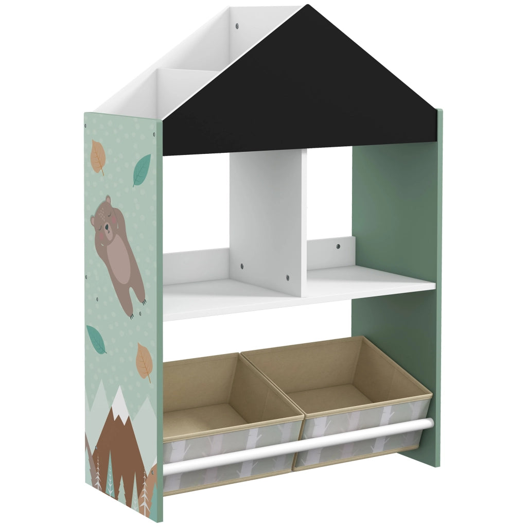 Libreria per bambini con ripiani aperti e 2 contenitori estraibili ¨C Zephmum ¨C Verde 62,4x26,5x90 cm