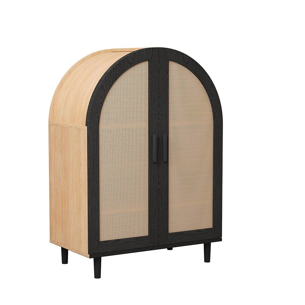 Buffet scarpe elegante - Xylo - Esterno arrotondato porte in rattan tre ripiani
