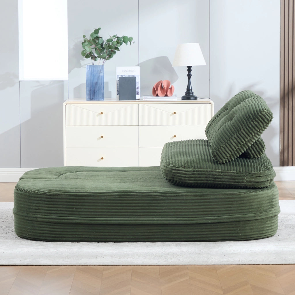 POLTRONA 2 in 1 trasformabile in chaise longue velluto a coste smeraldo con 2 portabicchieri