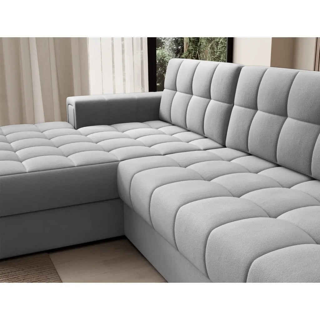 Divano ad angolo convertibile CUBITO grigio 240 cm con contenitore e letto
