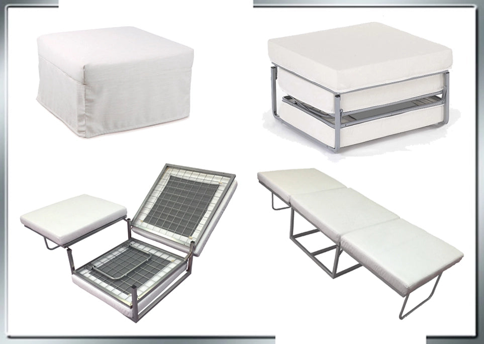 Pouf letto a scomparsa, letto richiubibile in microfibra bianco Sicorage Elly