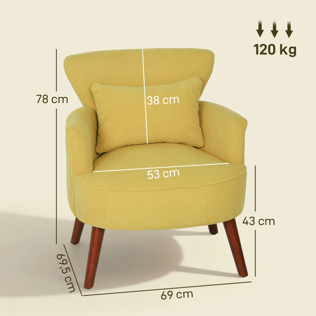 Poltrona moderna con braccioli e cuscino lombare ¨C zephmum ¨C gialla, gambe in legno di gomma