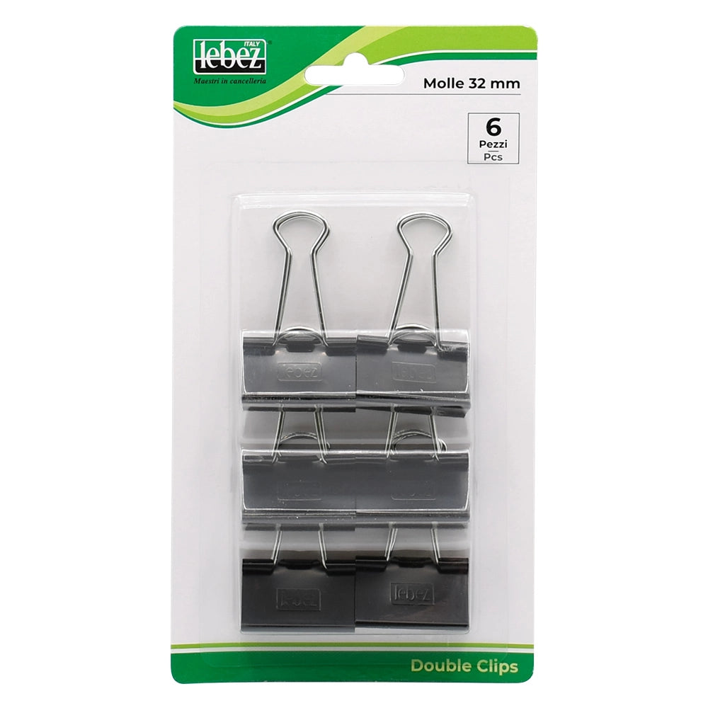 MOLLA FERMACARTE 'DOUBLE CLIP' mm 32 - pezzi 6- 24 blister  - LEBEZ