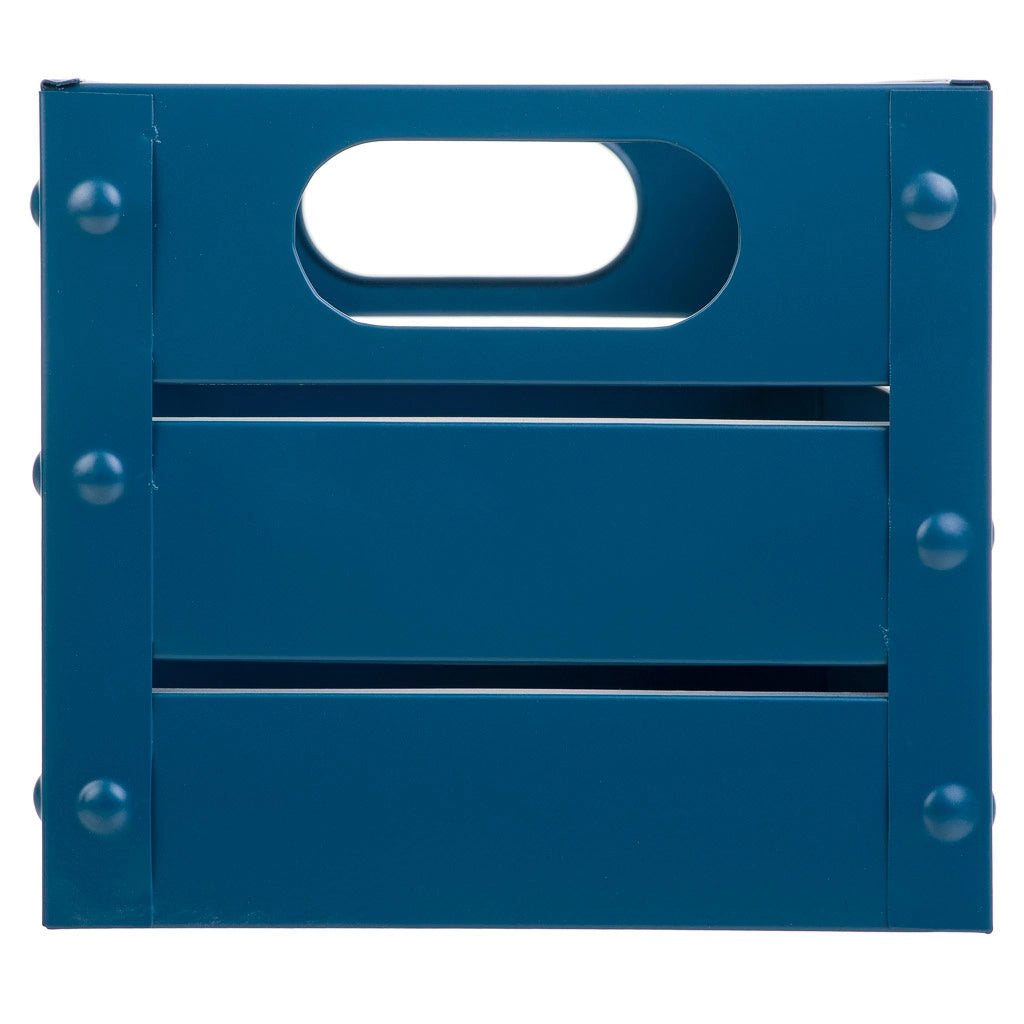 Cesto rettangolare in metallo stampato blu 31x18x16