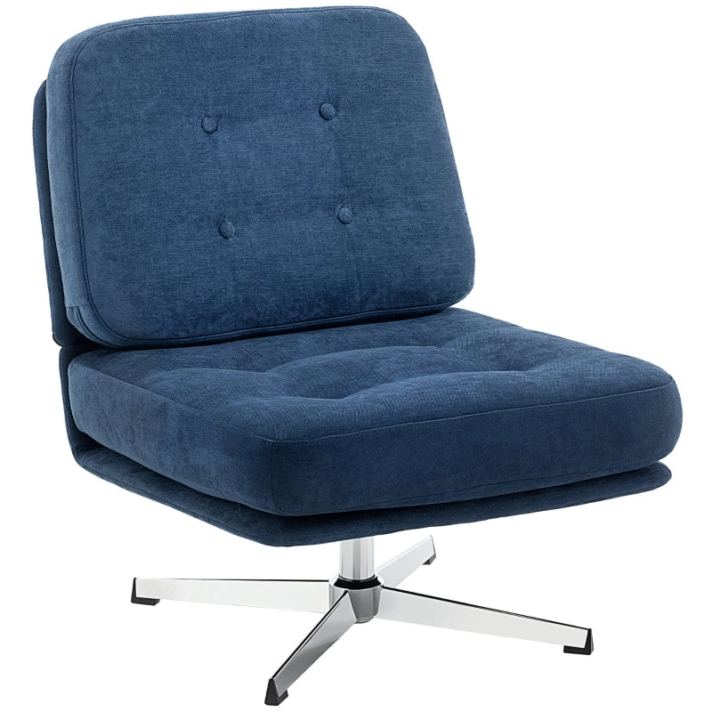 Poltrona girevole imbottita in chenille, seduta extra ampia, blu, base in metallo