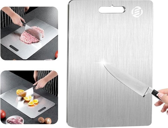 Piastra di Taglio in Titanio - Senza Plastica - Senza Odori - Inox - Piastra di Taglio Antimicrobica - Resistente al Lavastoviglie