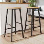 Sgabello da Bar Set da 2 con Doppio Poggiapiedi e Piedini Regolabili, in MDF e Metallo, Nero 30 × 30 × 63 cm