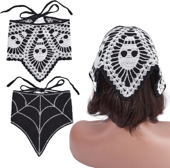 Accessori gotici per donne - 2 pezzi - Fascette Halloween con rete e teschio - Gehacciate