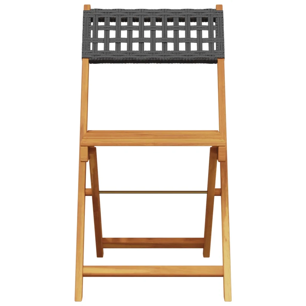 Set da Bistrot 3 pz Nero in Polyrattan e Legno Massello