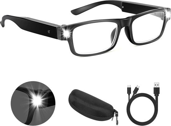 Occhiali da lettura 300% ingrandenti con illuminazione LED e caricabili via USB - per lettura e hobby - comodi e portatili - per anziani e appassionati