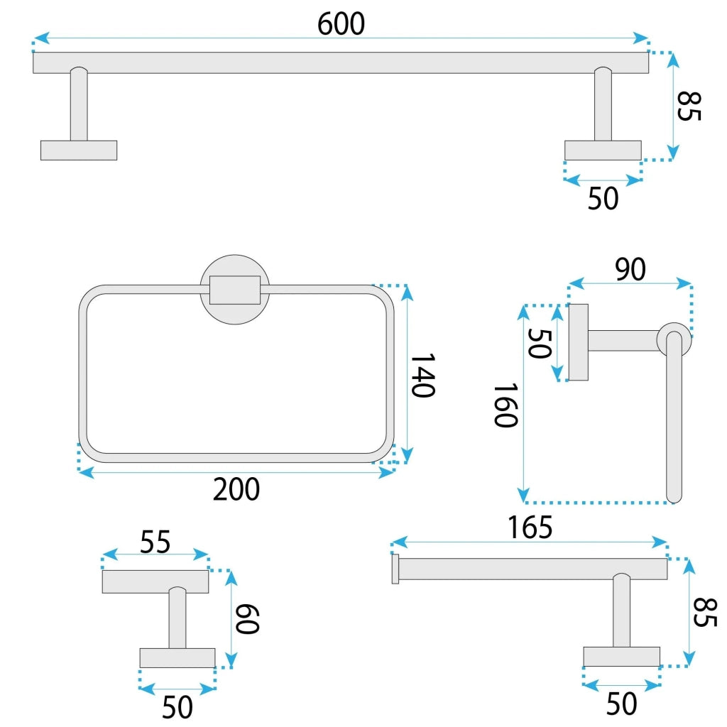 Set Accessori Da Bagno Grid Titan 4 Pezzi