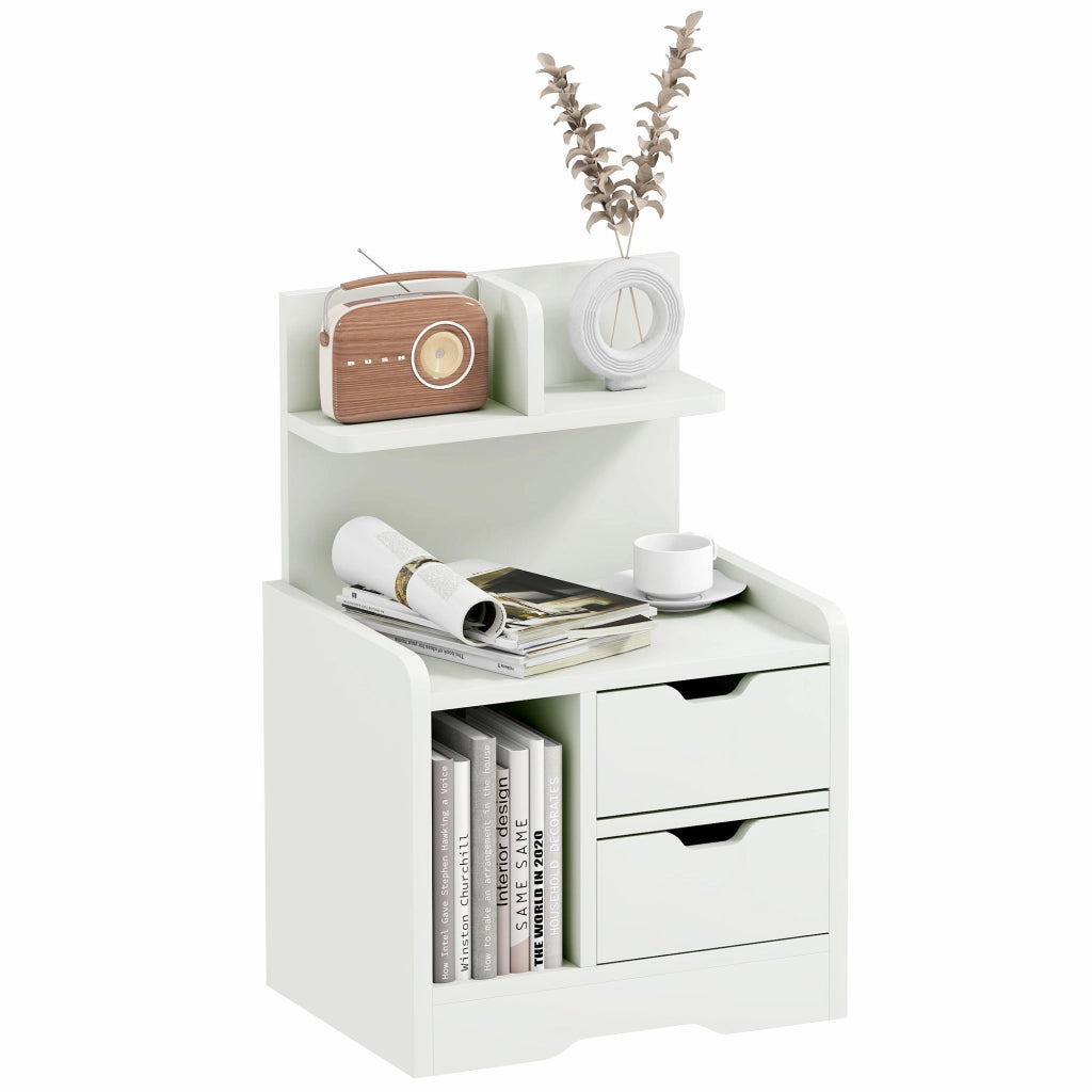 Tavolino da notte con cassetti e scaffale ¨C zephmum ¨C Legno bianco 40x30x50 cm
