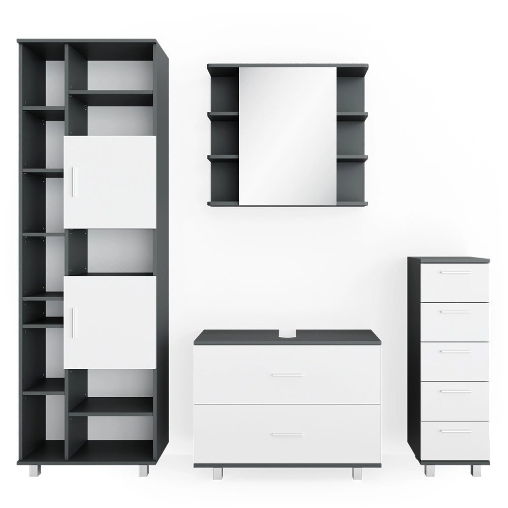 Vicco Set mobili bagno Bianco/antracite 4 parti