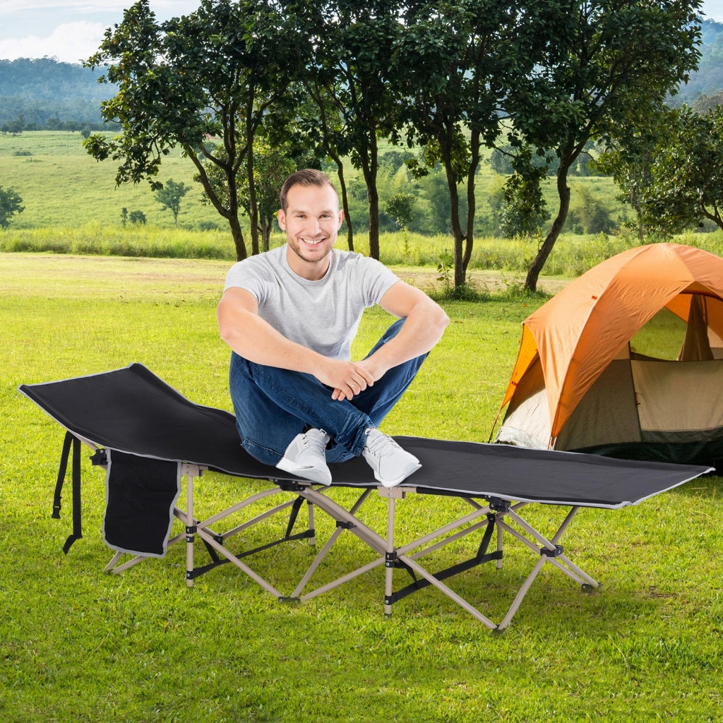 Letto da campeggio con tasca laterale e telaio in acciaio ¨C zephmum ¨C 190x68x52 cm nero
