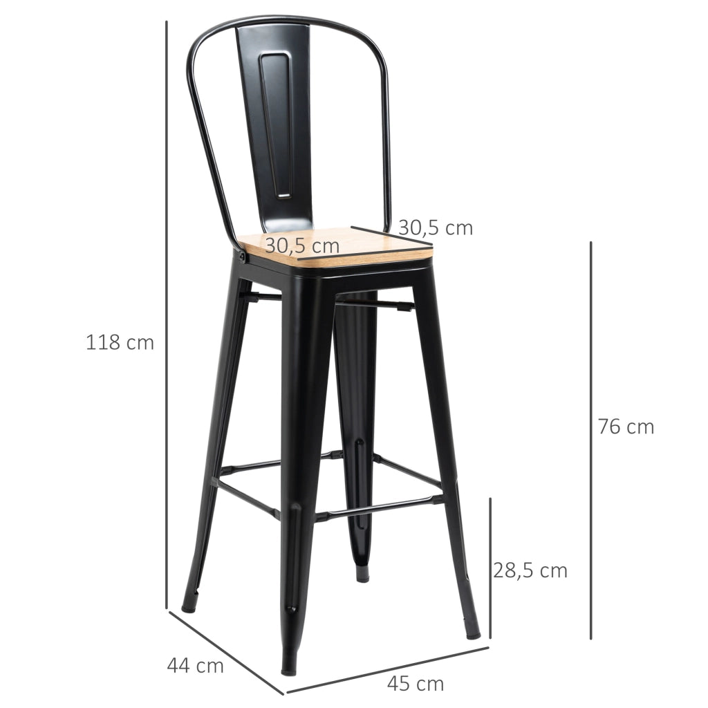 Set di 4 sgabelli da bar con schienale e poggiapiedi ¨C zephmum ¨C metallo nero e multistrato chiaro 76 cm