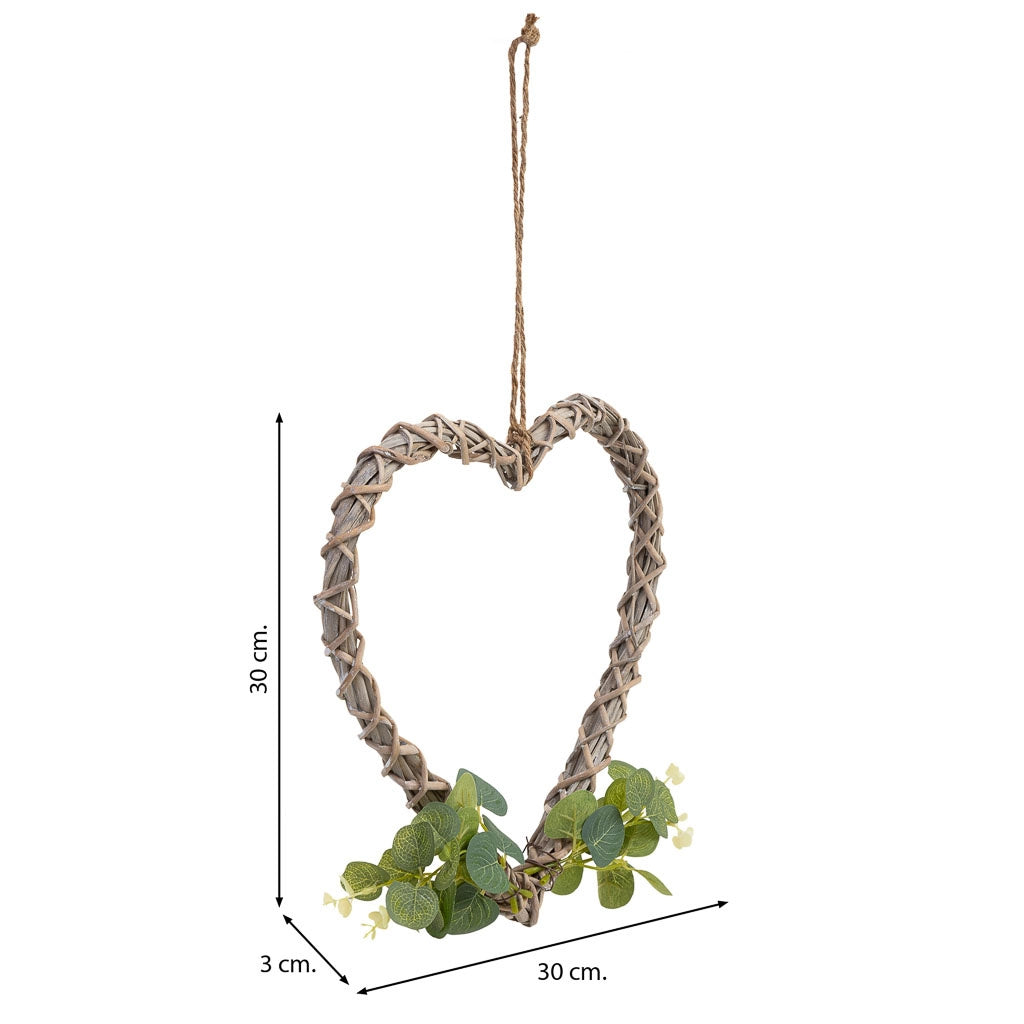 Decorazione cuore vimini con fiori da appendere 30x30x3h cm