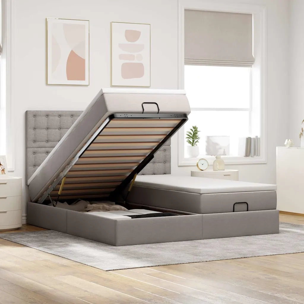 Struttura Letto Pouf con Materassi Tortora 200x200 cm Tessuto 3313745