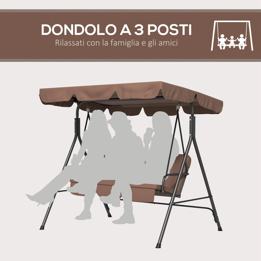 Dondolo da Giardino 3 Posti con Tettuccio e Cuscini ¨C zephmum ¨C Marrone e Nero 172x110x153 cm