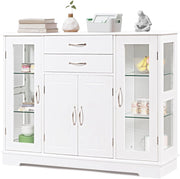 Credenza e Buffet a Ripiani, con 4 Ante e 2 Cassetti, Mensole Regolabili, Armadietto Laterale per Soggiorno, Sala da Pranzo, Cucina, 107 x 30 x 82 cm, Bianco