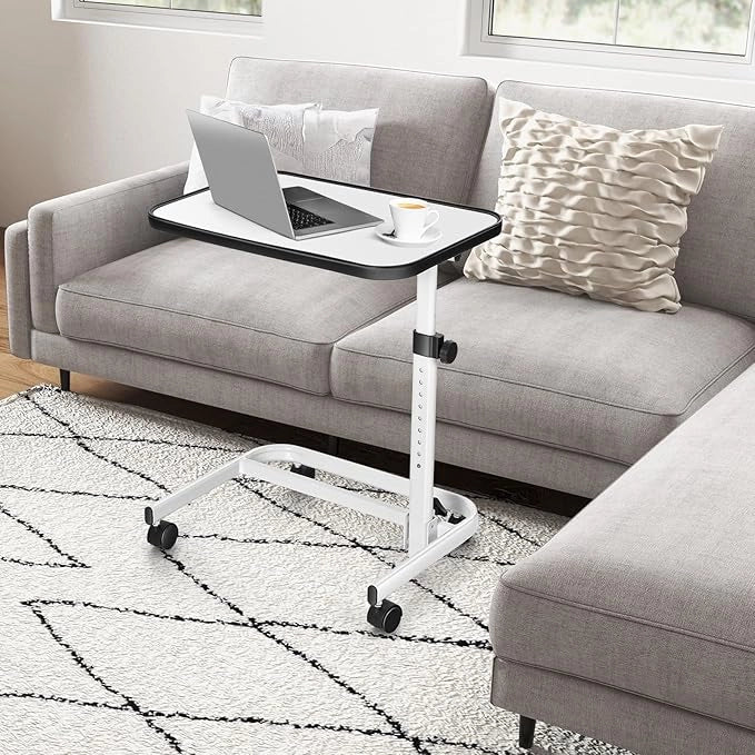 Tavolo per la cura, tavolo da letto regolabile in altezza, con piano inclinabile e ruote bloccabili, tavolino mobile con struttura in metallo per letti da malati e da cura, tavolo per laptop
