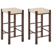 Set di 2 sgabelli da bar in legno di gomma marrone scuro con seduta intrecciata in stile boho per cucina e sala da pranzo