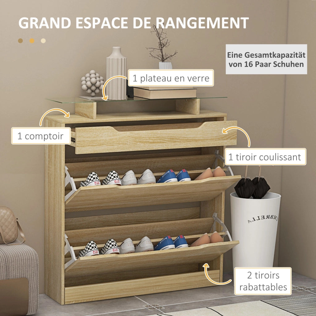 Armadio per Scarpe con 2 Antine Ribaltabili e 1 Cassetto Scorrevole ¨C zephmum ¨C Bianco 80x35x120 cm