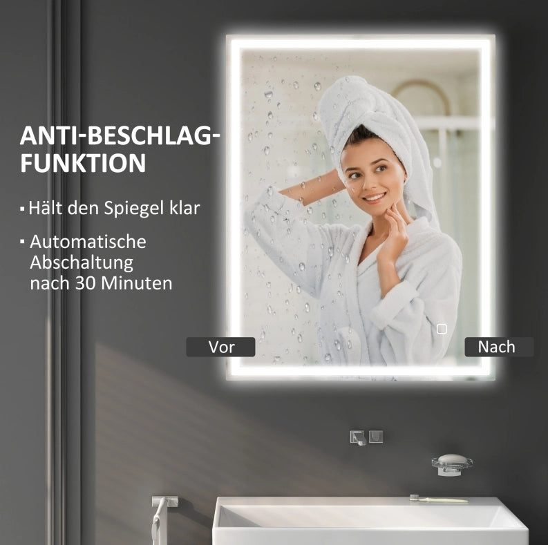 Specchio bagno LED 90x70 cm con antiappannamento e memoria