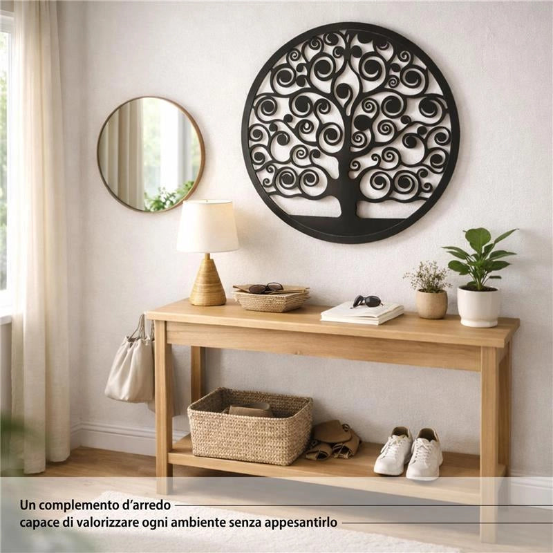 PANNELLO DEORATIVO TONDO IN METALLO 60 CM ALBERO DELLA VITA NERO