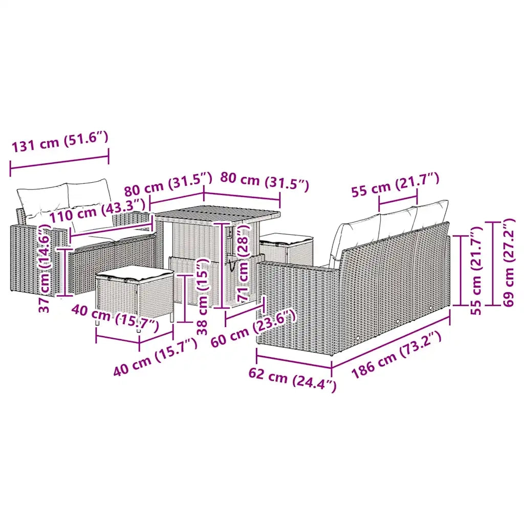 Set Divano da Giardino con cuscino 8 pcs Nero polyrattan 3361555