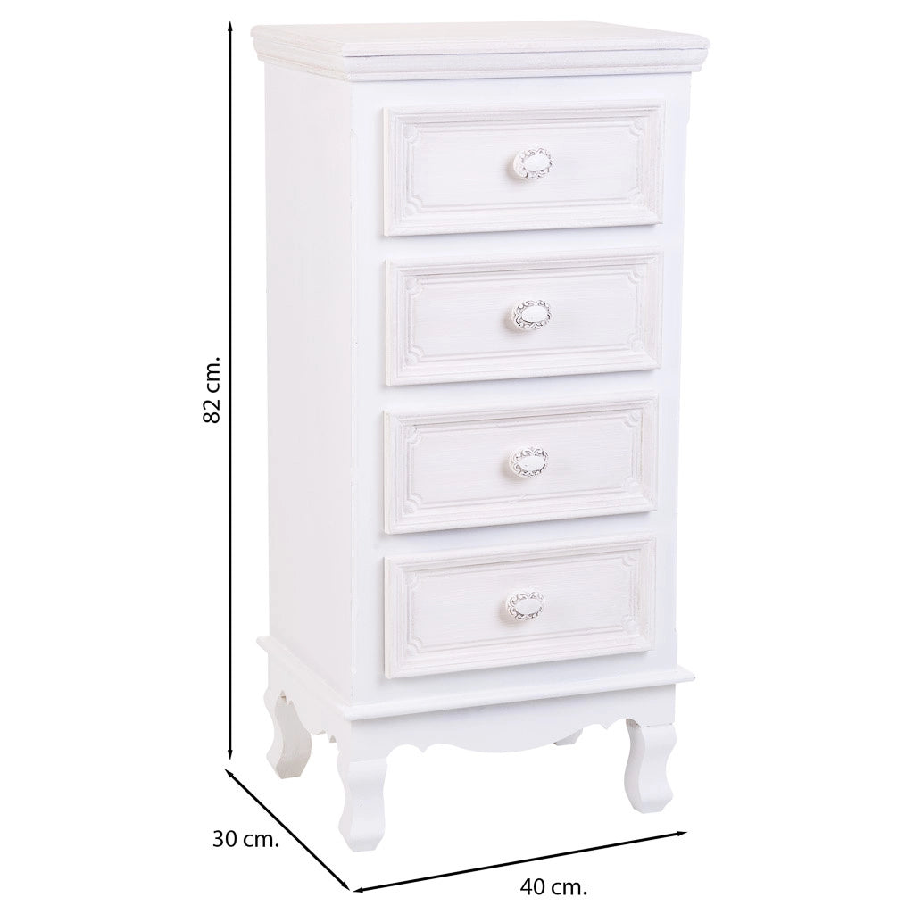 Cassettiera in legno bianco 40x30x82