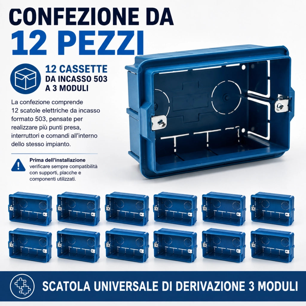 12 Cassette Incasso 503 3 Moduli 100 x 60 x 40 mm IP40