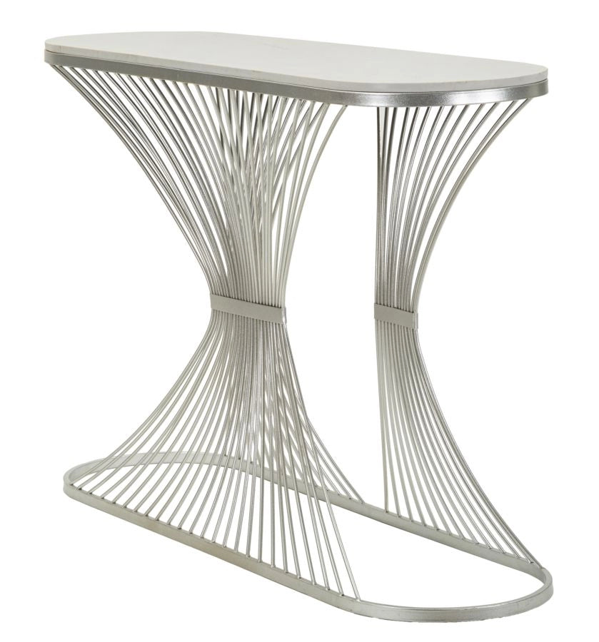 Console Stripe 120x35x79 cm in Ferro e Marmo Argento