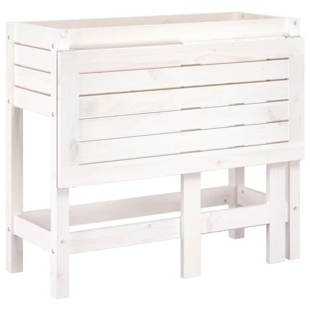 Fioriera | Cassetta per fiori | Vaso Giardino Piano Pieghevole Bianco Legno Massello Pino