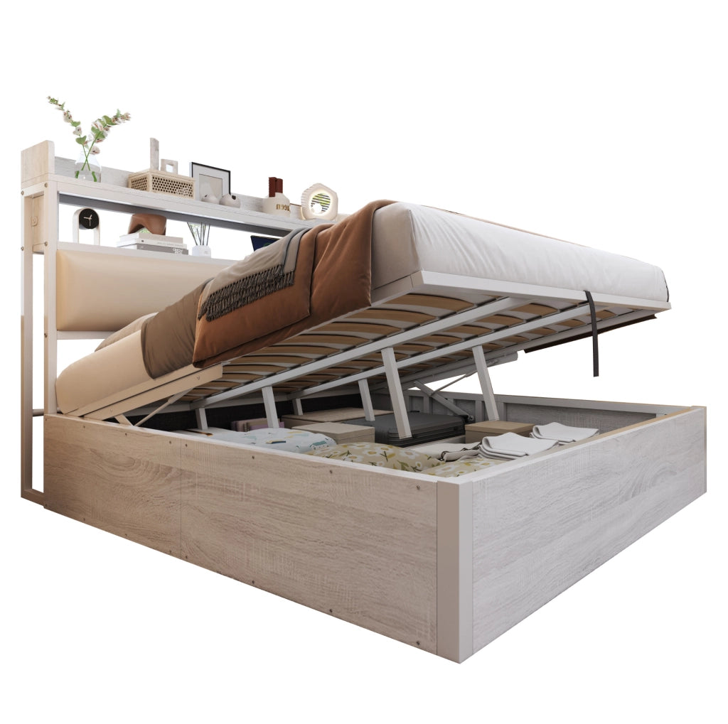 Letto matrimoniale con contenitore idraulico e testiera con USB
