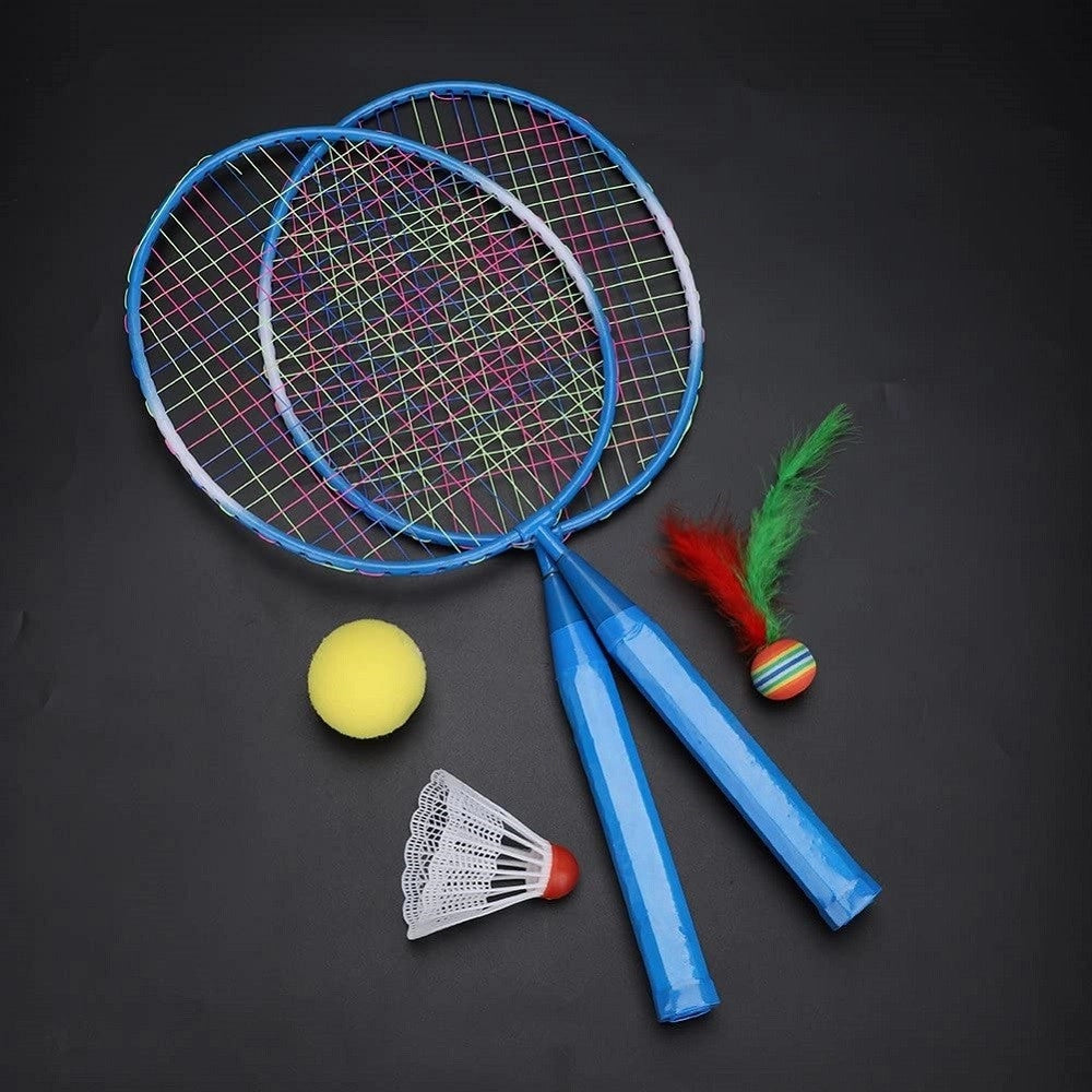 Trade Shop - Set Racchetta Badminton Palla Leghe Nylon Per Bambini Giocattoli All'aperto Blu -
