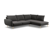 Cosmopolitan Design - Divano angolare destro "Vienna" 6 posti in velluto grigio scuro 