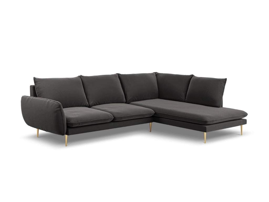 Cosmopolitan Design - Divano angolare destro "Vienna" 6 posti in velluto grigio scuro 