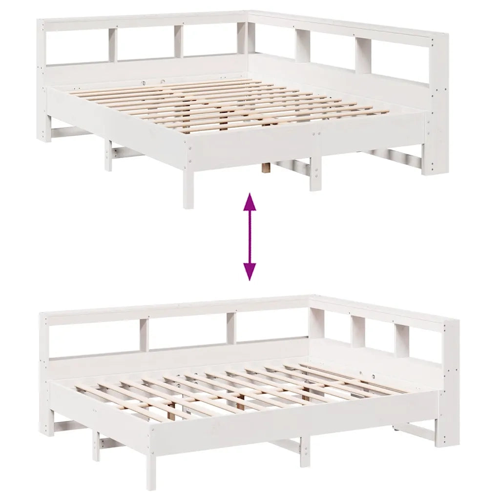 Letto Libreria senza Materasso-Struttura Letto con contenitore Bianco 140x190 cm Legno di Pino 409840