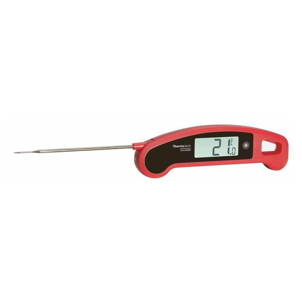 TFA 30.1060.05 Thermo Jack Termometro Digitale da Cucina Pieghevole con Sonda in Acciaio Inox Misurazione Rapida in 3-4 Secondi Precisione ±0,5°C da -40 a +250°C Retroilluminazione Display Orientabile Lavabile sotto Acqua Corrente colore Rosso