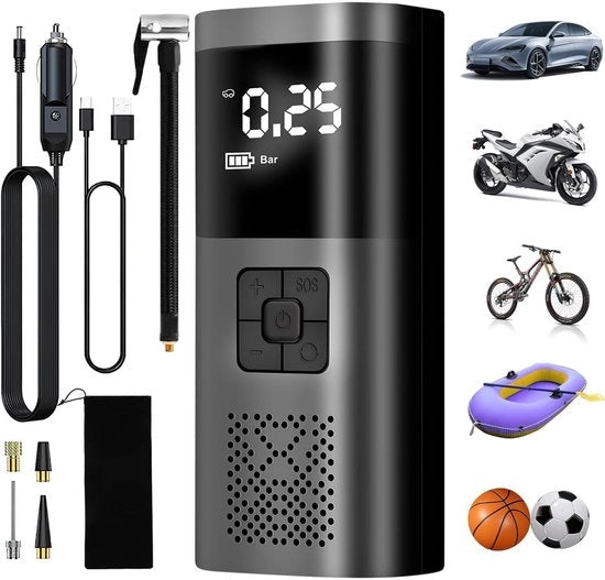 Pompa per bicicletta elettrica portatile - batteria 6000 mAh - compressore 150 PSI - schermo LCD - 4 modalità - per auto - bicicletta - palloni - torcia - powerbank