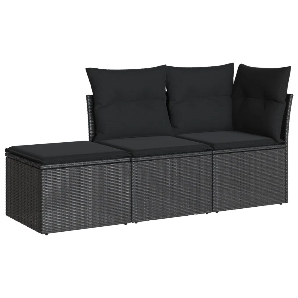 Set Divani da Giardino 3 pz con Cuscini in Polyrattan Nero 3217465