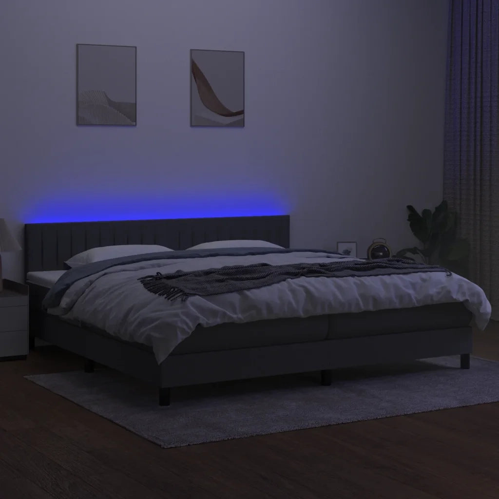Letto a Molle Materasso e LED Grigio Scuro 200x200cm in Tessuto 3133342