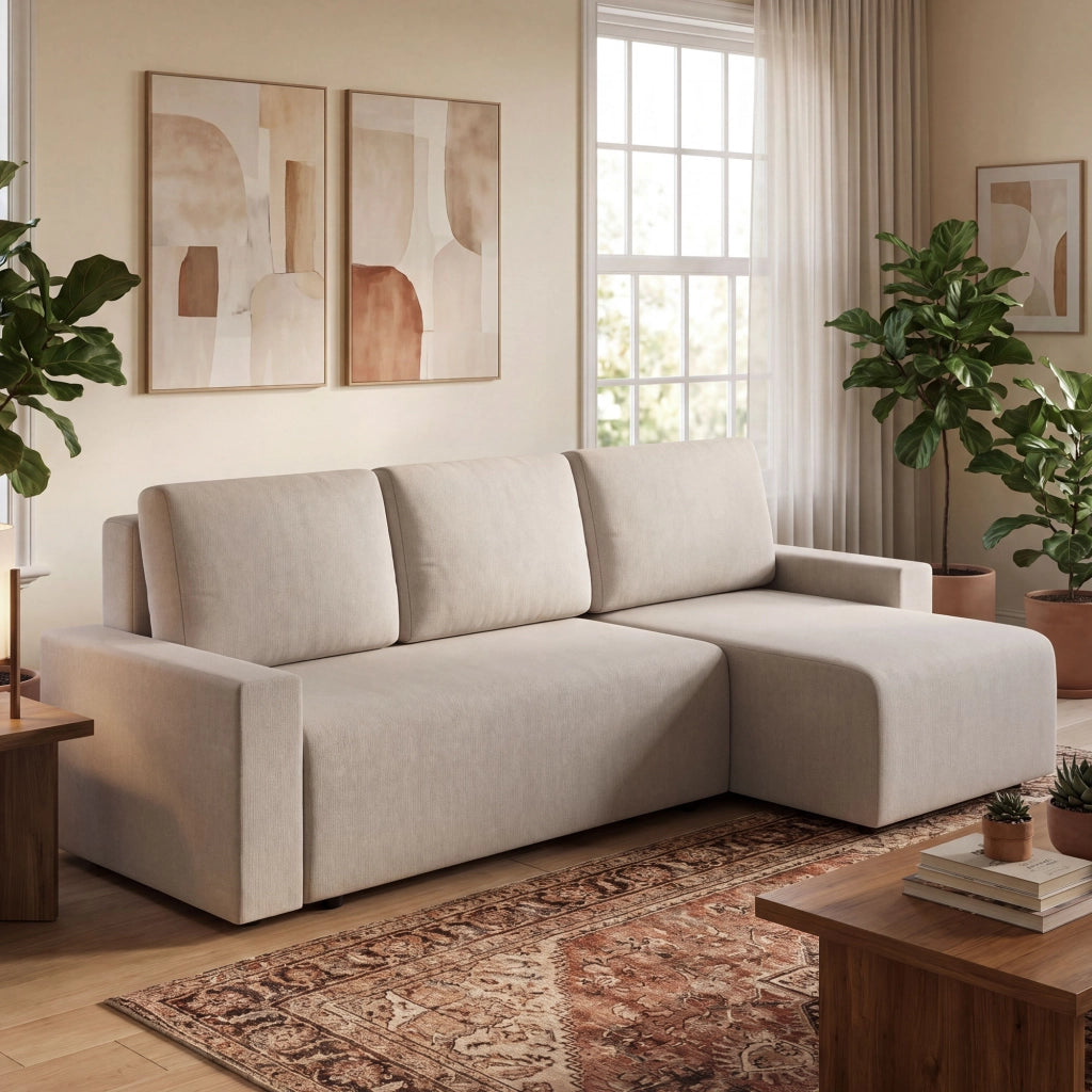 Divano letto angolare 3 posti in velluto ¨C zephmum ¨C beige
