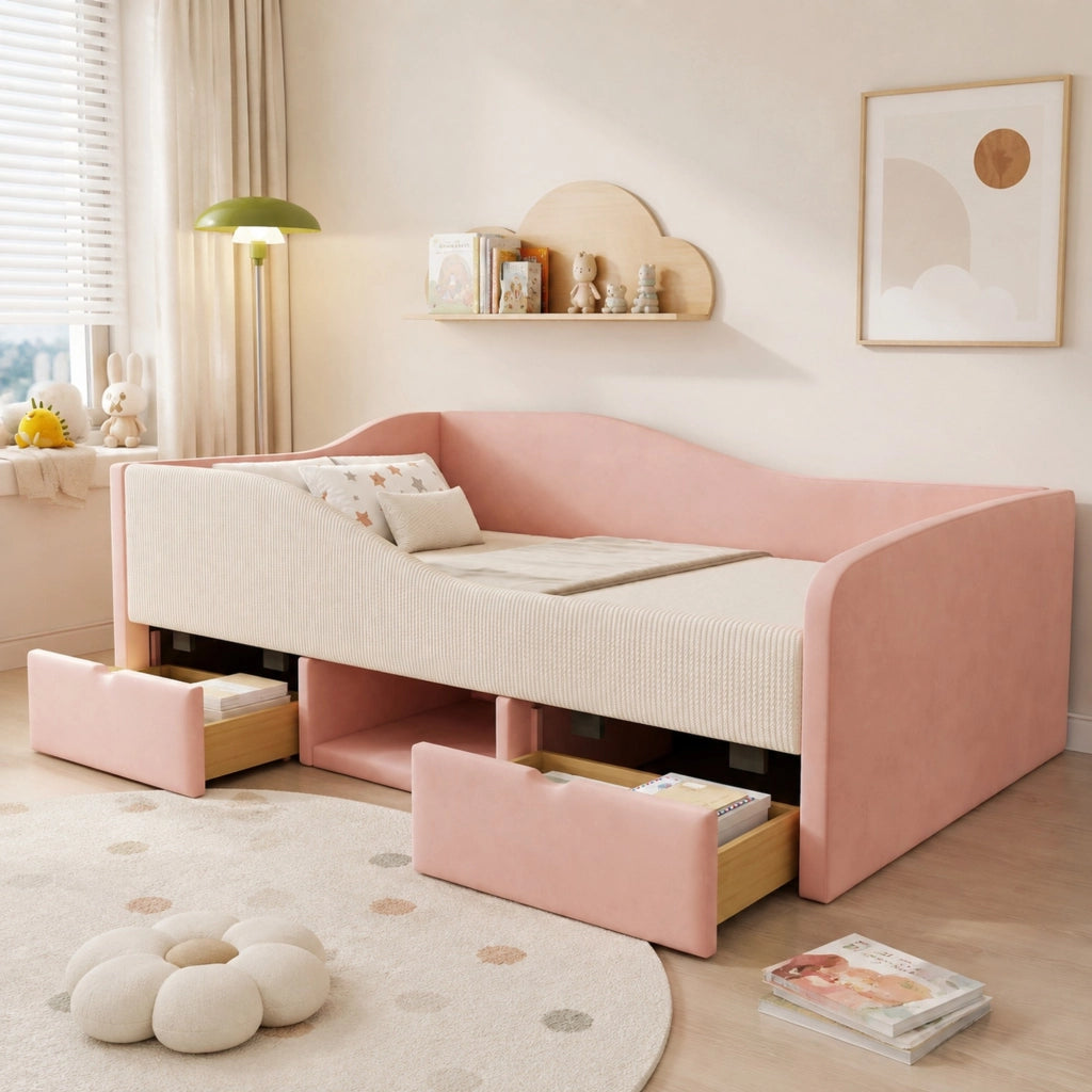 Letto imbottito multifunzione 90x190 cm con contenitore e sponde di sicurezza